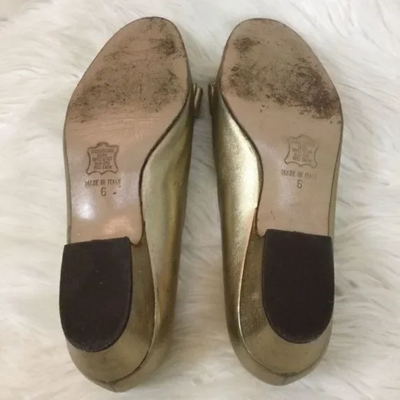 Bruno & Co Metallic Gold Leather Italian Flats Size 6 - Picture 6 of 12